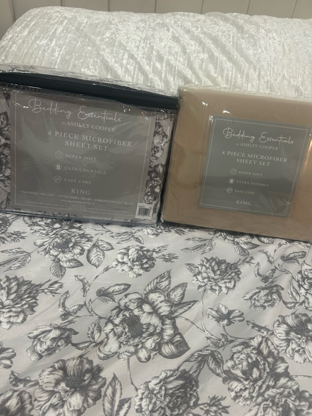King Microfiber Sheet Set - Tan . Grey Queen and King are $22, F $21 Tw $16